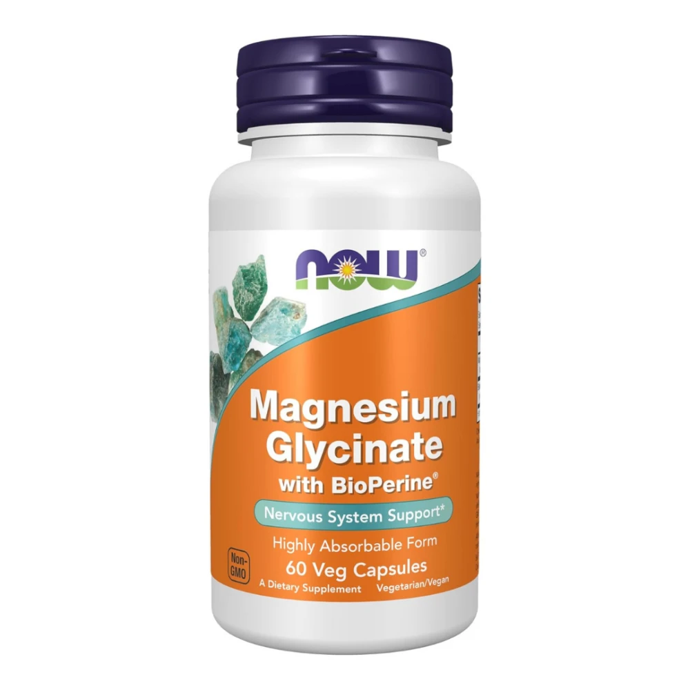 NOW Foods Magnesium Glycinate con BioPerine® – 60 Cápsulas Veganas