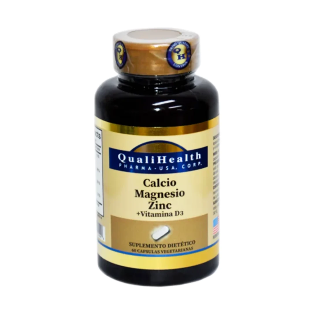 Qualihealth Calcio, Magnesio, Zinc + Vitamina D3 – 60 Cápsulas Vegetarianas